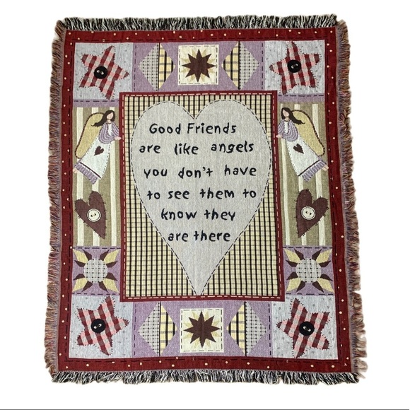 Primative Large Tapestry Rustic Sampler Cabincore Farmhouse Friend Angels - Picture 1 of 6